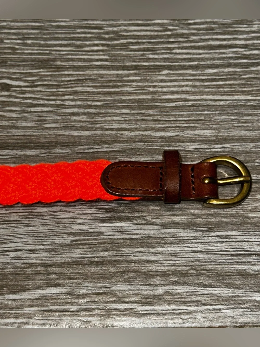 J. Crew Skinny Neon Orange Braided Cotton Belt Women’s Brass Buckle Size Sm/Med - Picture 3 of 7